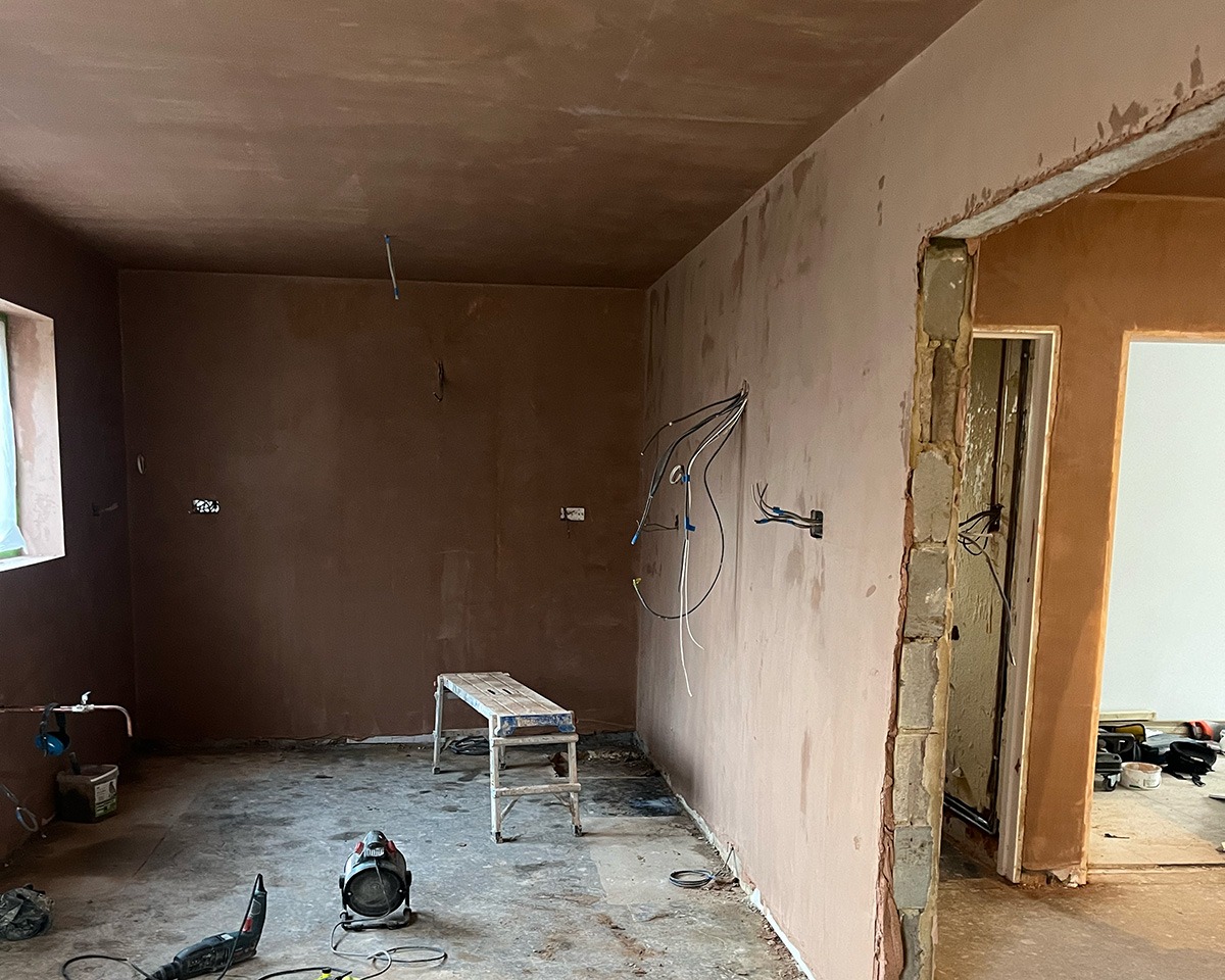 House rewiring in East Sussex with exposed electrical wiring and socket installation