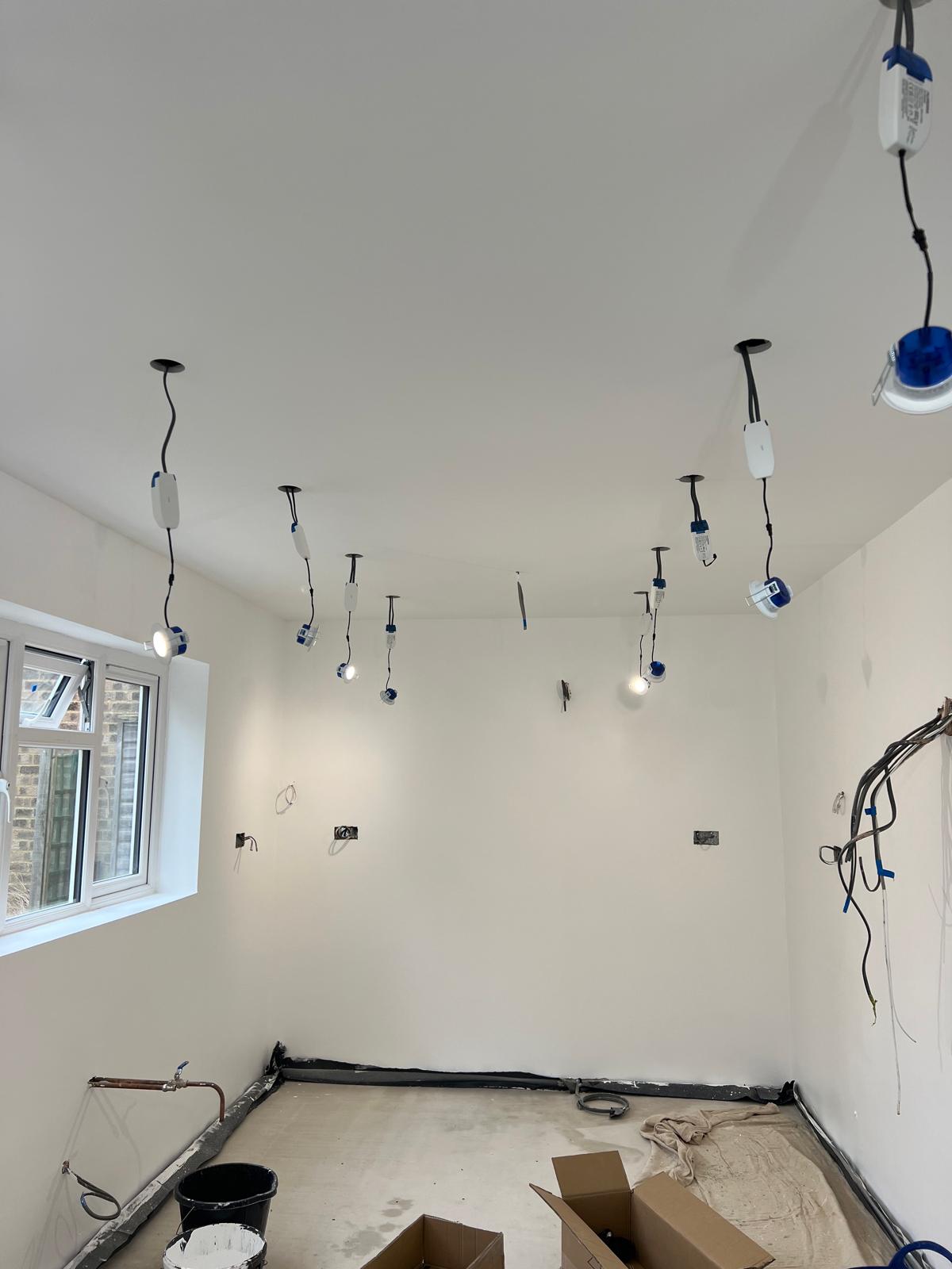 House rewiring in East Sussex with exposed electrical wiring and socket installation